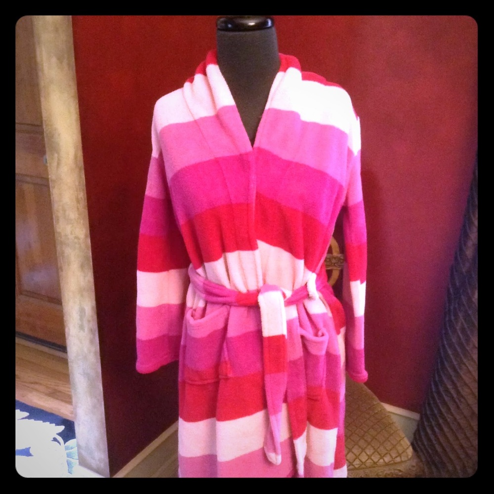 Women’s Pink, White ,Red Stripped Fluffy Robe S/M